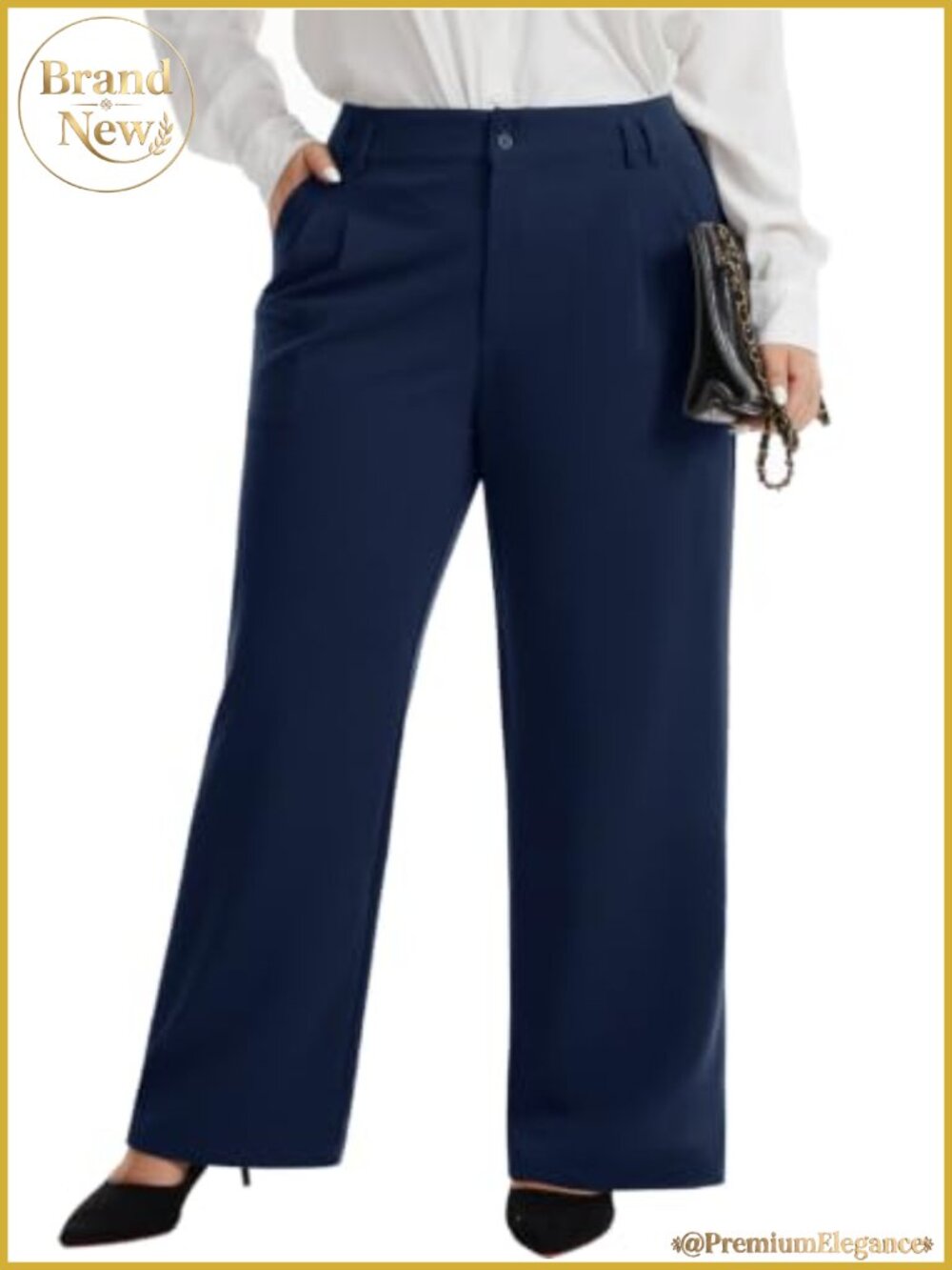Plus Size Wide Leg Dress Pants Pleated Slacks Elastic Waist Business Casual